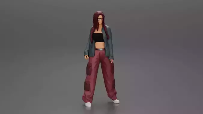 gangster lowrider girl posing in long shirt with long pigtail