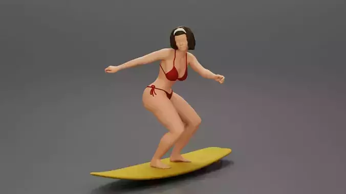 Sexy Girl in A Bikini Swimsuit Riding Wave on board