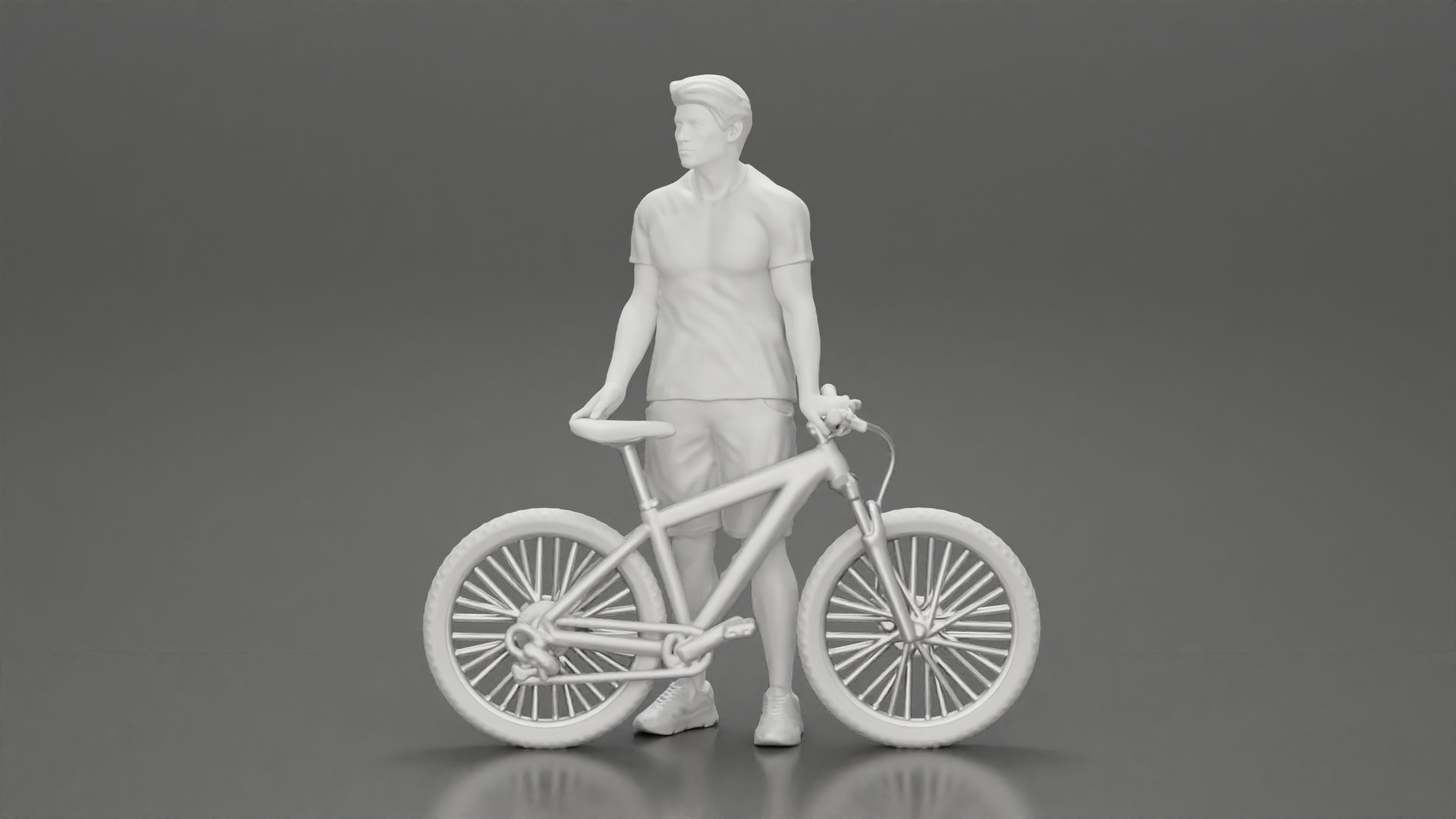 Young Man Standing In The Forest Posing Proudly With His Bike 3D print model_12