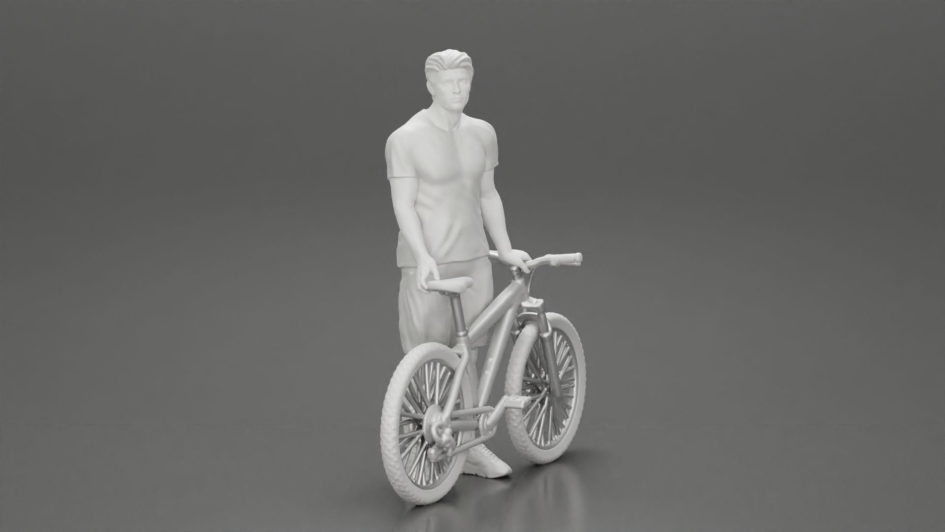 Young Man Standing In The Forest Posing Proudly With His Bike 3D print model_13