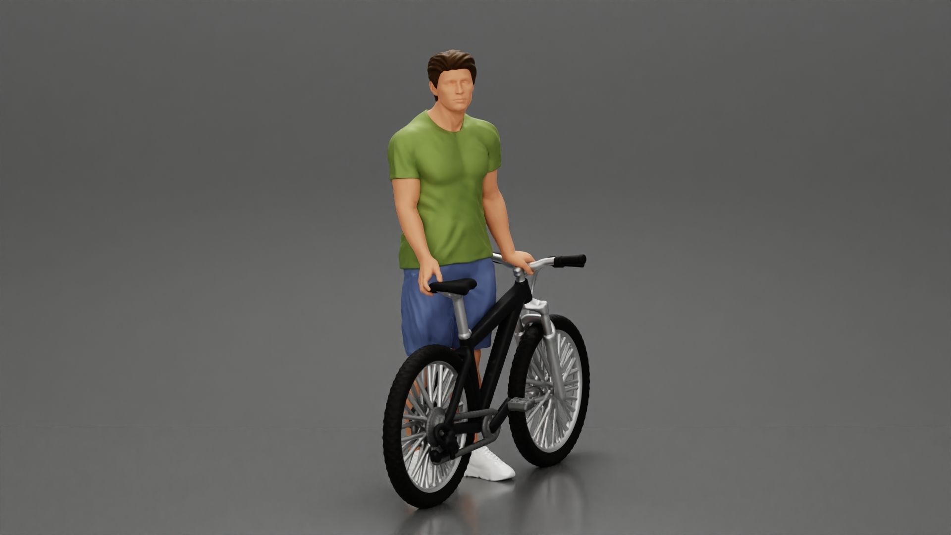 Young Man Standing In The Forest Posing Proudly With His Bike 3D print model_2