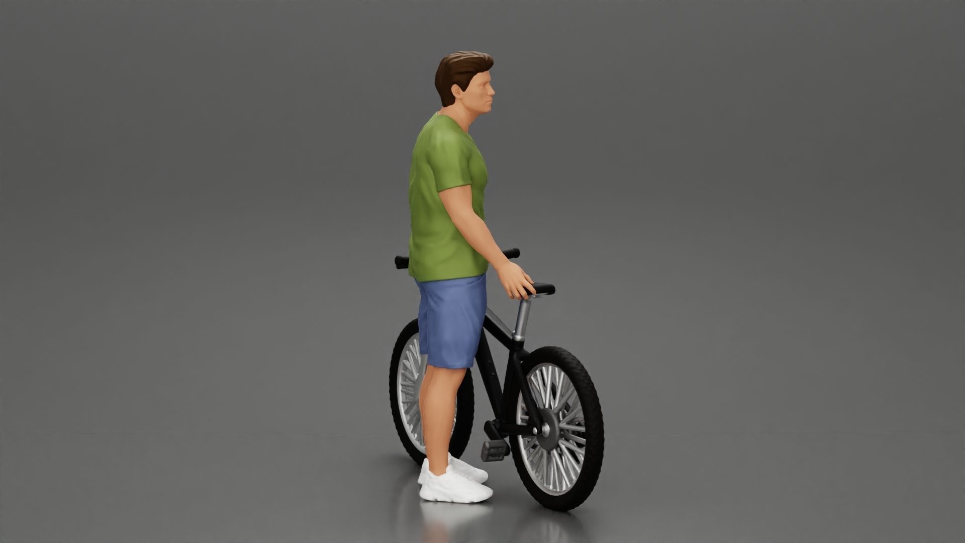 Young Man Standing In The Forest Posing Proudly With His Bike 3D print model_3