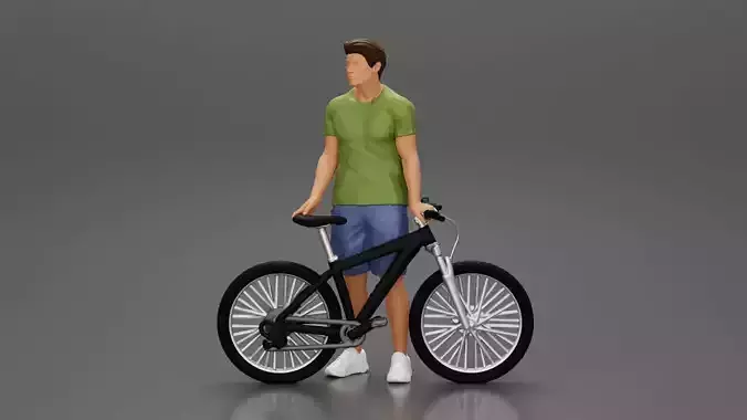 Young Man Standing In The Forest Posing Proudly With His Bike 3D print model