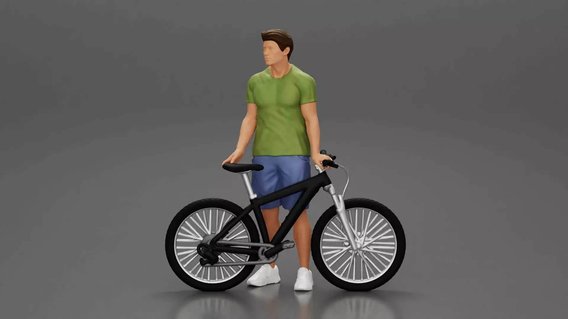 Young Man Standing In The Forest Posing Proudly With His Bike 3D print model_0