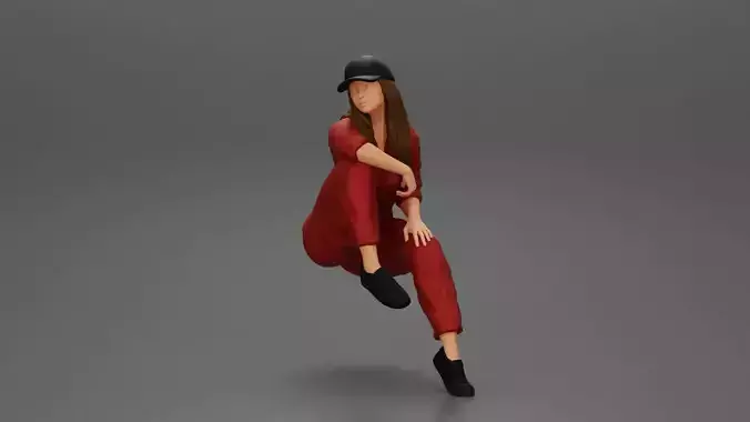 Tired woman mechanic in suit and cap sitting 3D print model