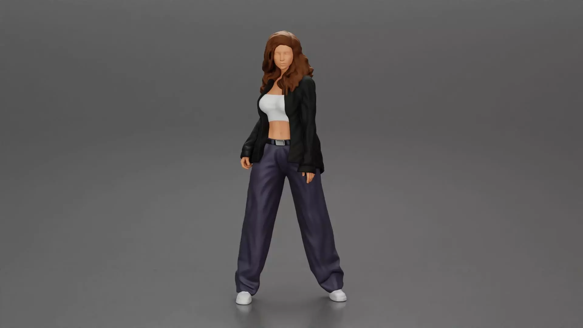 gangster lowrider girl posing in long open shirt with long hair 3D print model