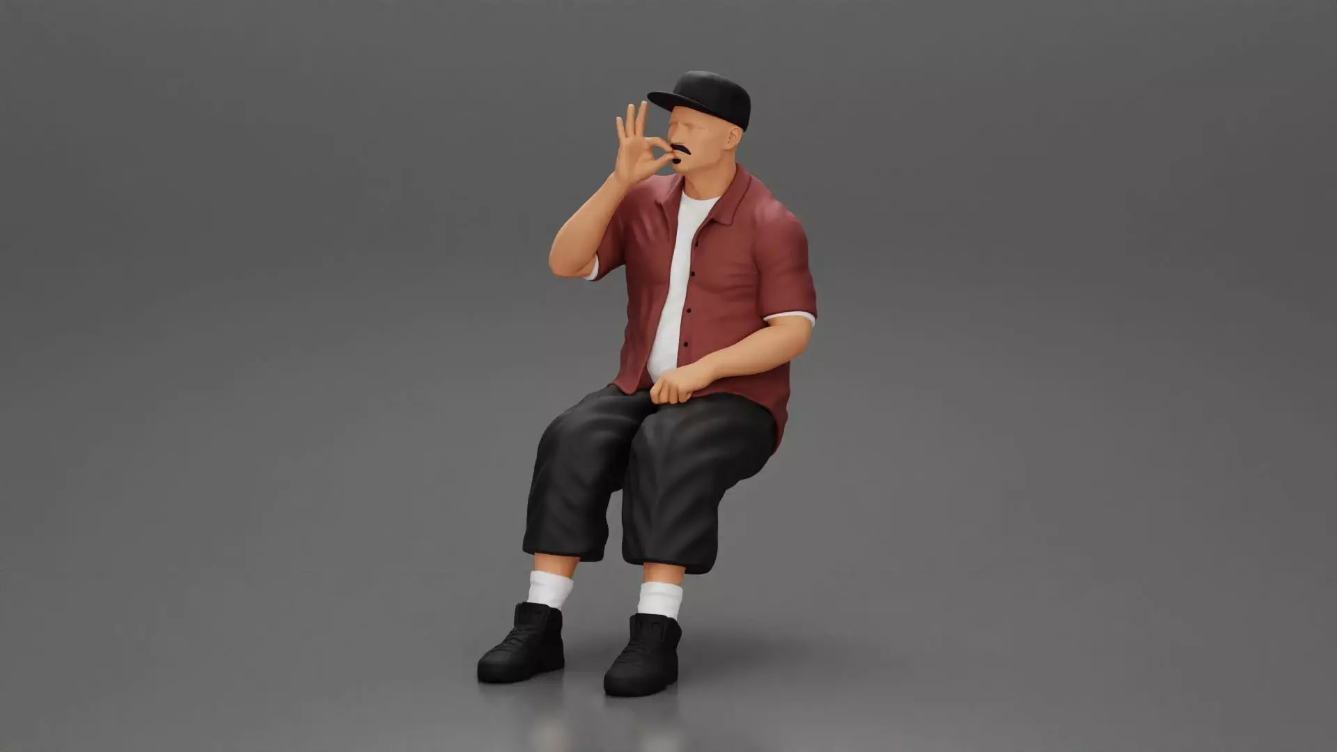 Gangster homie in cap Sitting On the car And Smoking Cigar 3D print model_0