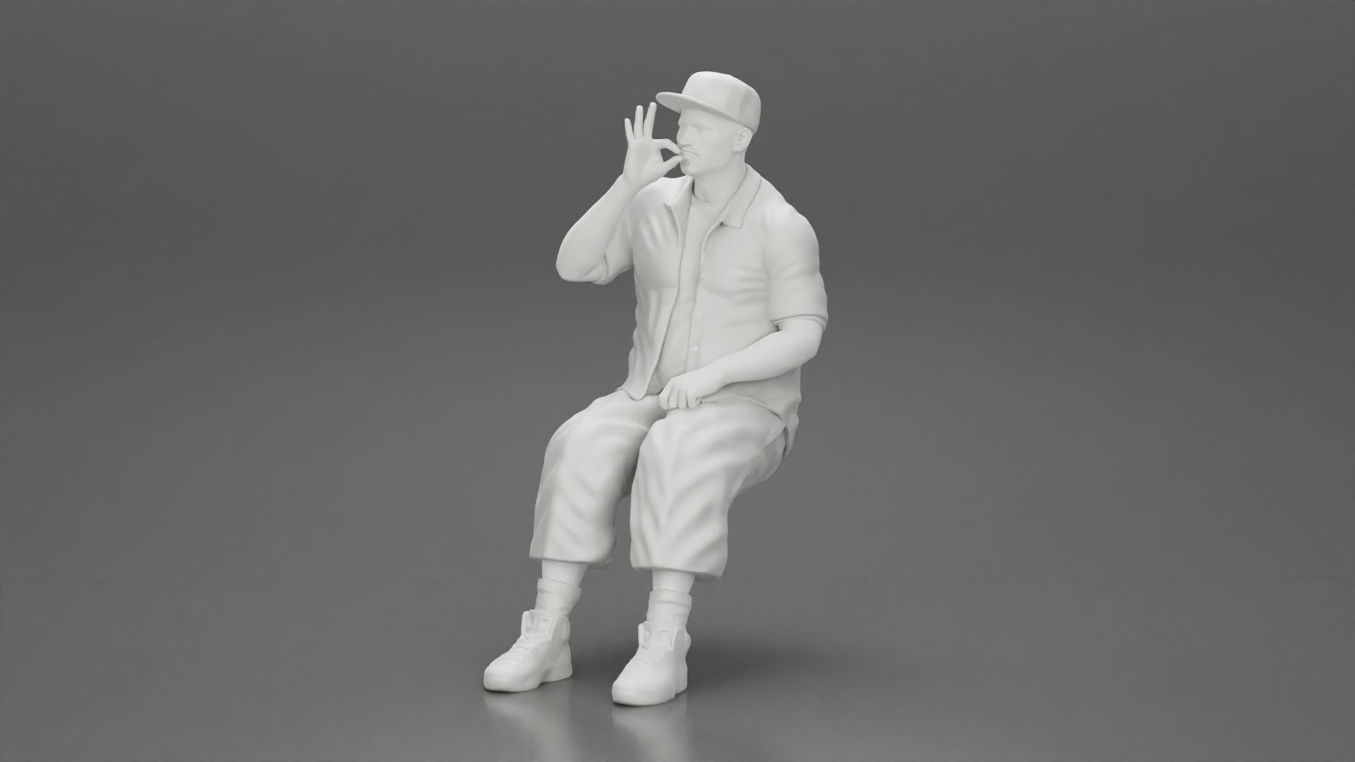 Gangster homie in cap Sitting On the car And Smoking Cigar 3D print model_6