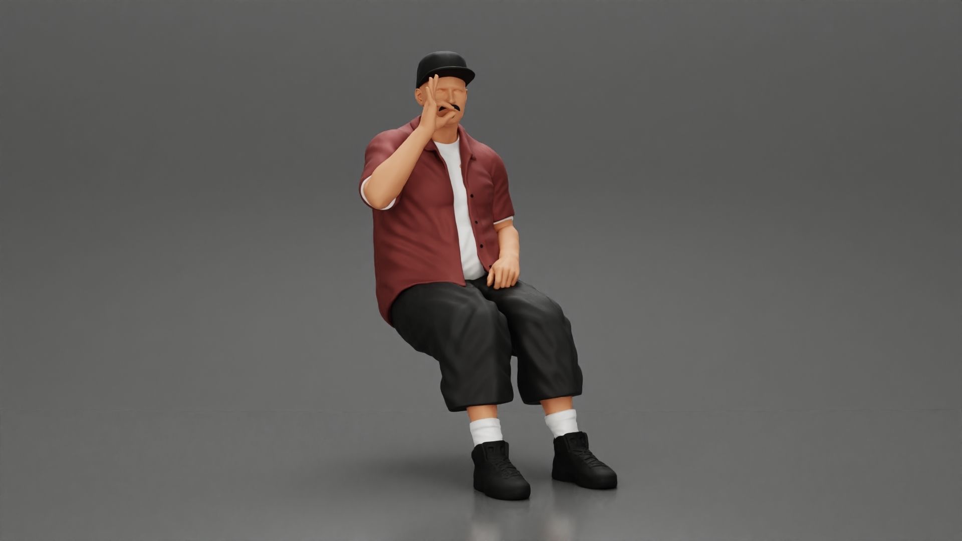 Gangster homie in cap Sitting On the car And Smoking Cigar 3D print model_1