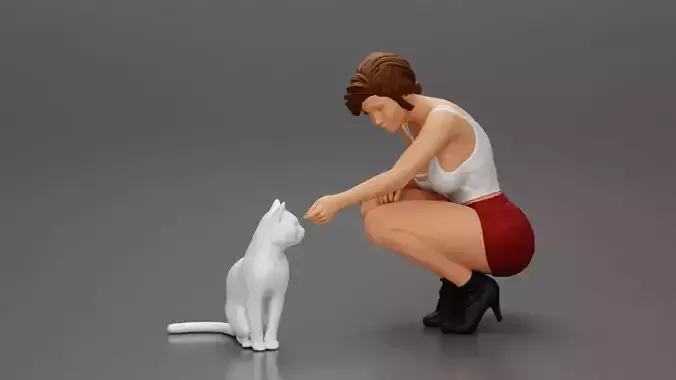 Beautiful girl Sit Near Her Cat 3D print model