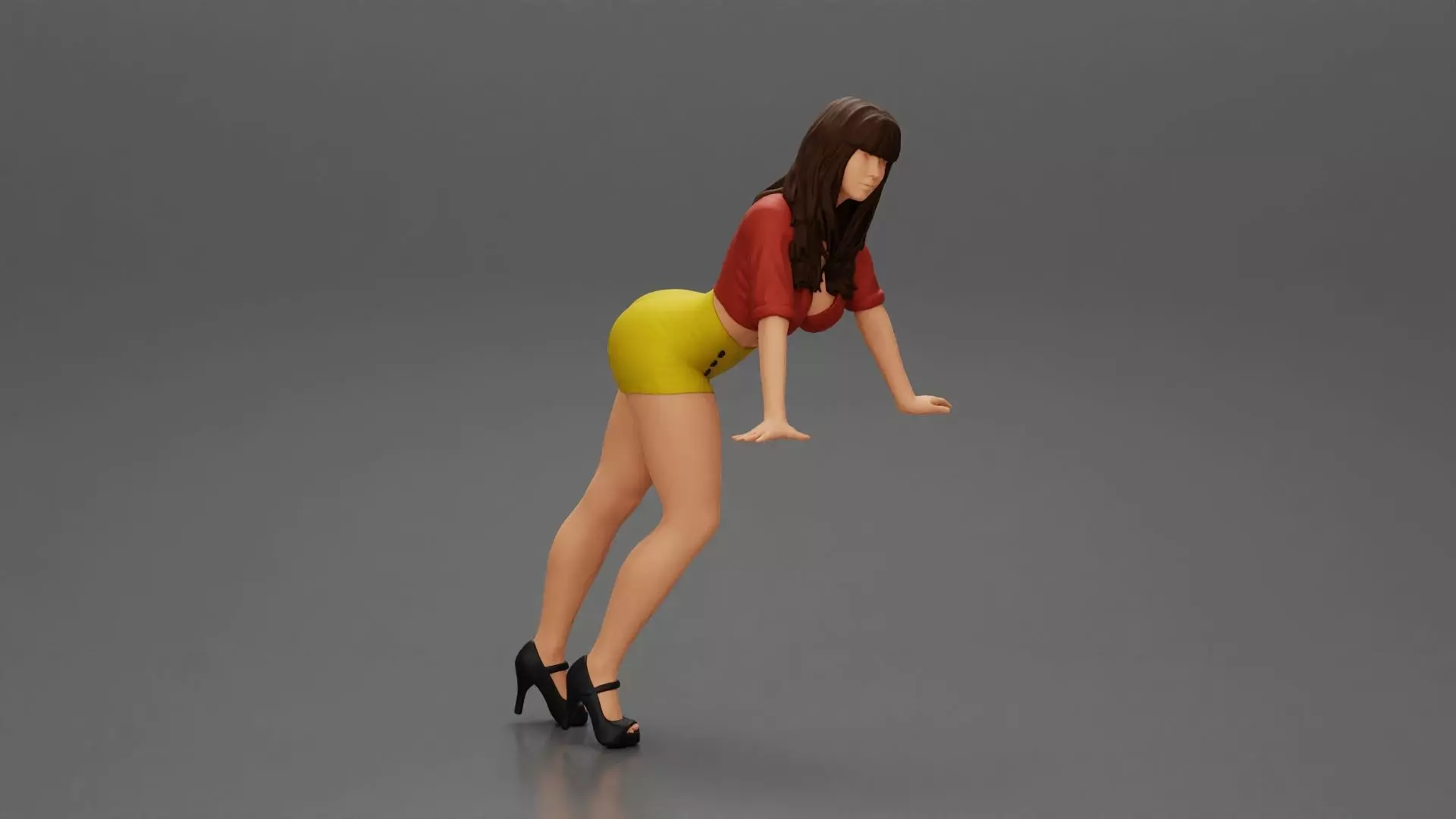 girl in shorts and mini shirt leans against the car 3D print model