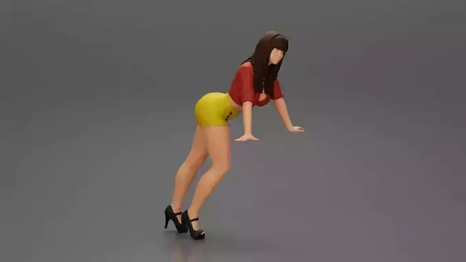 sexy girl in shorts and mini shirt leans against the car