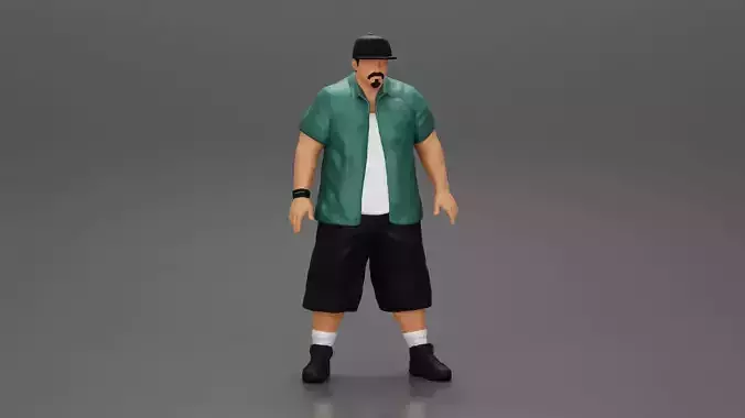 Big strong gangster homie in cap and short standing