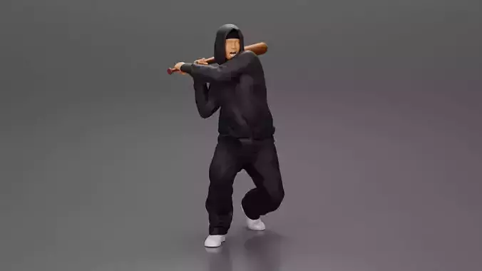Gangster homie in hoodie Holding Baseball Bat Ready For A Hit