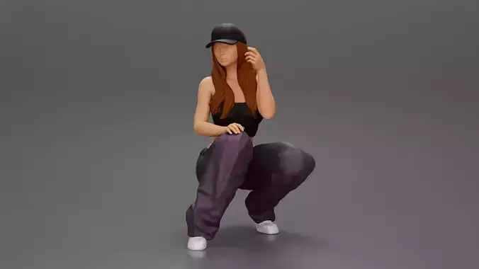 Chola gangster homie lowrider girl in cap sitting beside car 3D print model