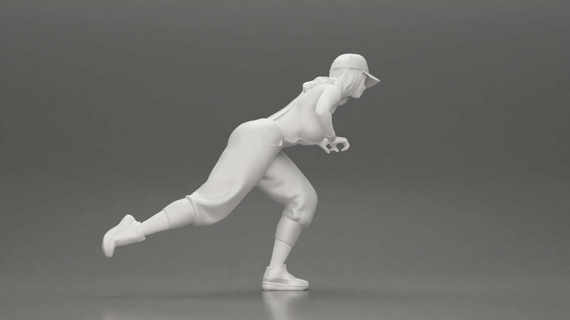 girl in overalls suit and cap riding fast an electric scooter 3D print model_19