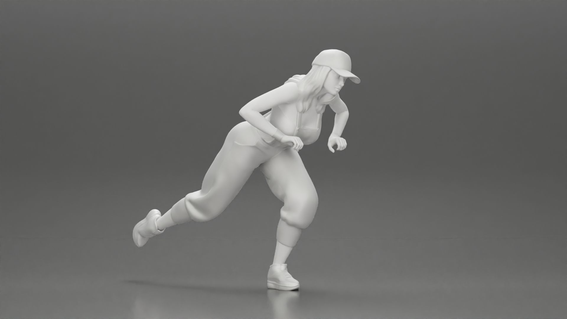 girl in overalls suit and cap riding fast an electric scooter 3D print model_18