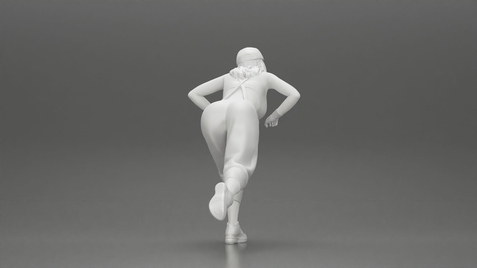 girl in overalls suit and cap riding fast an electric scooter 3D print model_20