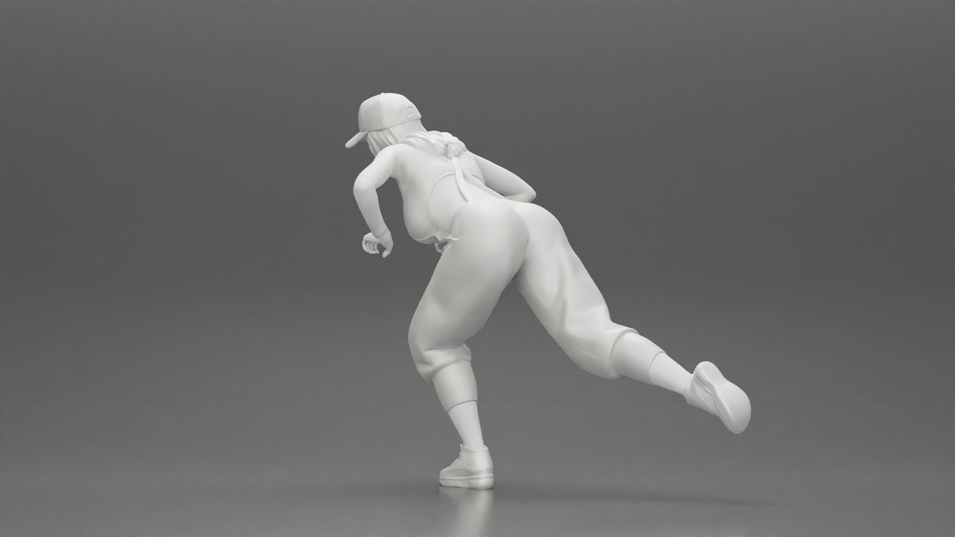 girl in overalls suit and cap riding fast an electric scooter 3D print model_21