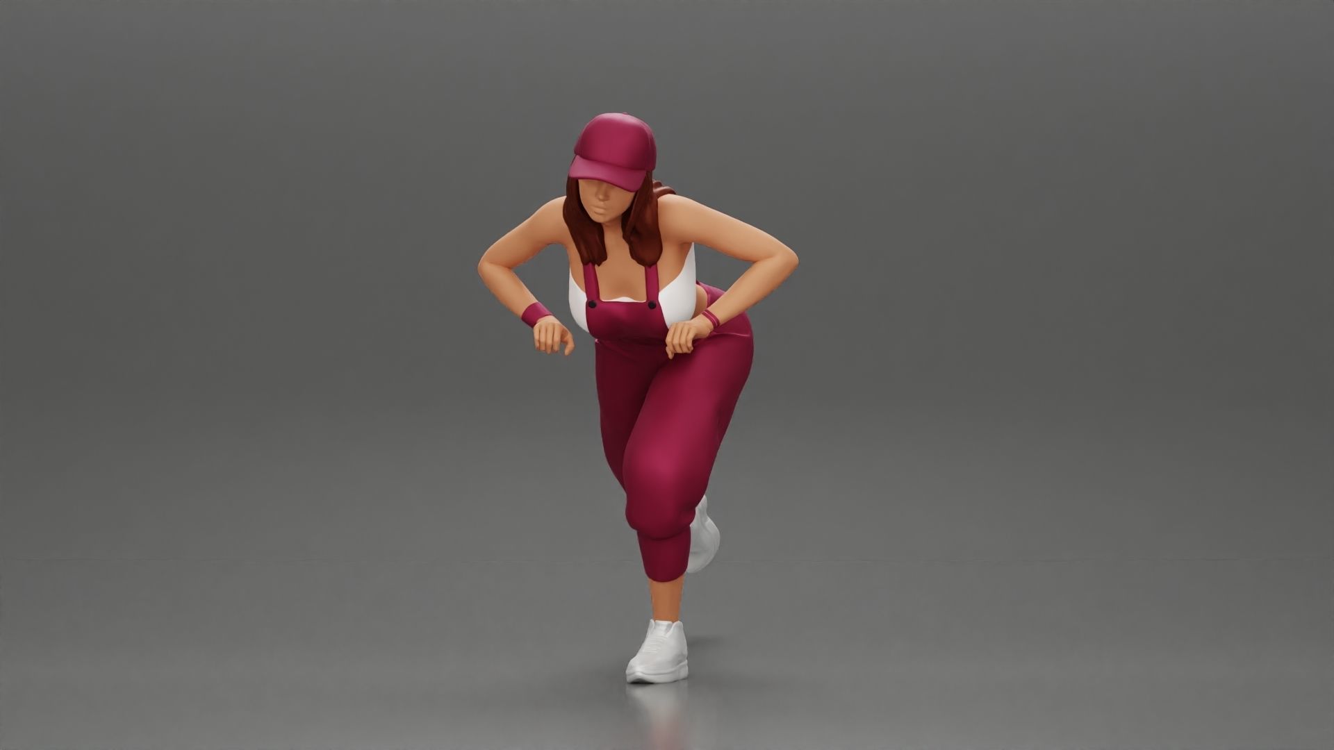 girl in overalls suit and cap riding fast an electric scooter 3D print model_17