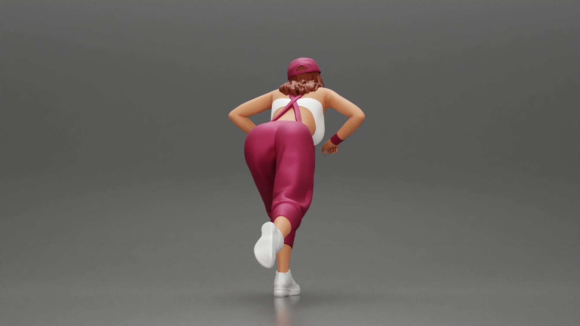 girl in overalls suit and cap riding fast an electric scooter 3D print model_14