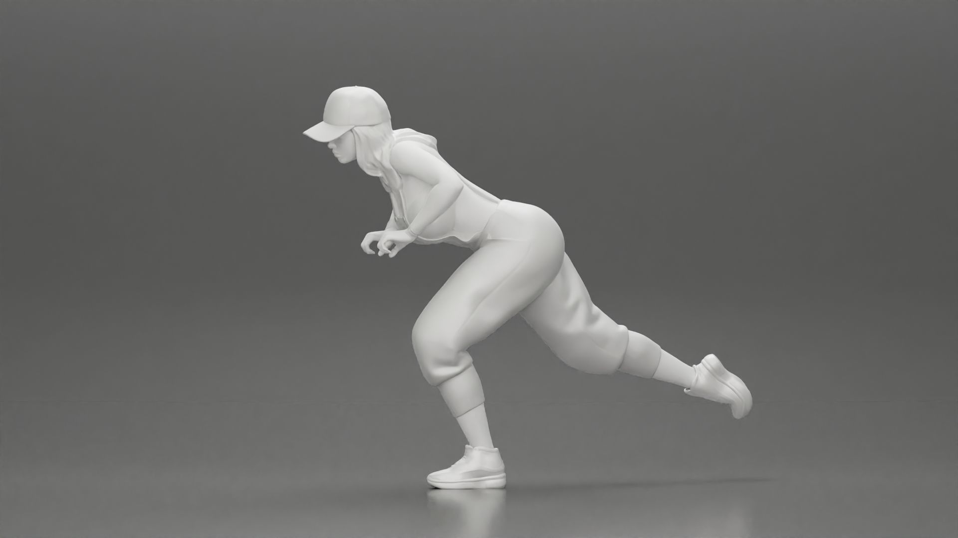 girl in overalls suit and cap riding fast an electric scooter 3D print model_22