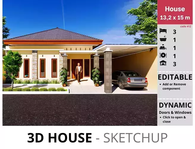 House 13x15m code 412 - Sketchup