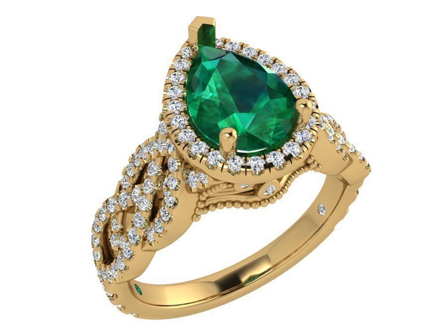 Luxurious green stone diamond ring 3615 3D print model 3D print model_1