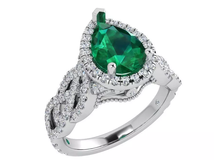 Luxurious green stone diamond ring 3615 3D print model 3D print model_0