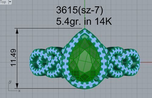 Luxurious green stone diamond ring 3615 3D print model 3D print model_4
