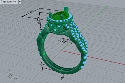 Luxurious green stone diamond ring 3615 3D print model 3D print model_7