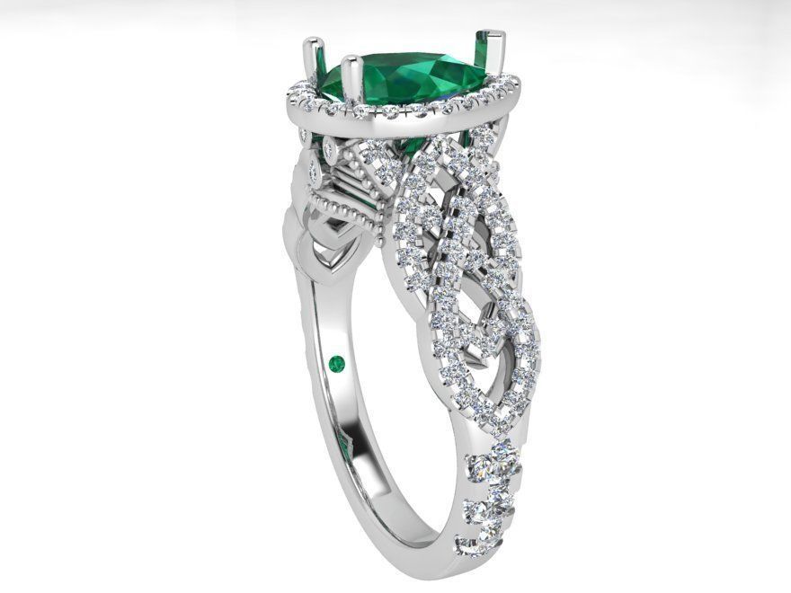 Luxurious green stone diamond ring 3615 3D print model 3D print model_2