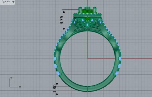 Luxurious green stone diamond ring 3615 3D print model 3D print model_5