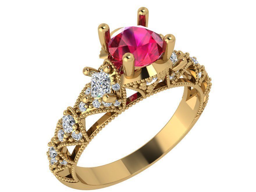 Pink stone royal diamond ring 3617 3D print model 3D print model_1