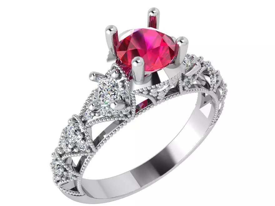 Pink stone royal diamond ring 3617 3D print model 3D print model_0
