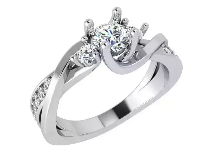 3-Stone diamond textured ring 3622 3D print model