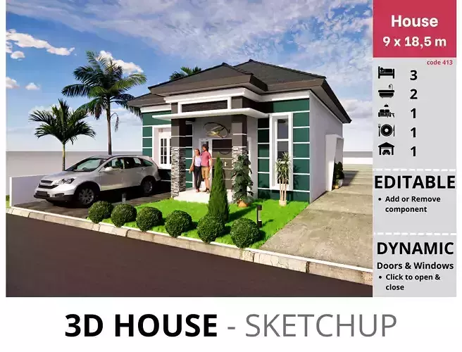 House 9x18m code 413 - Sketchup