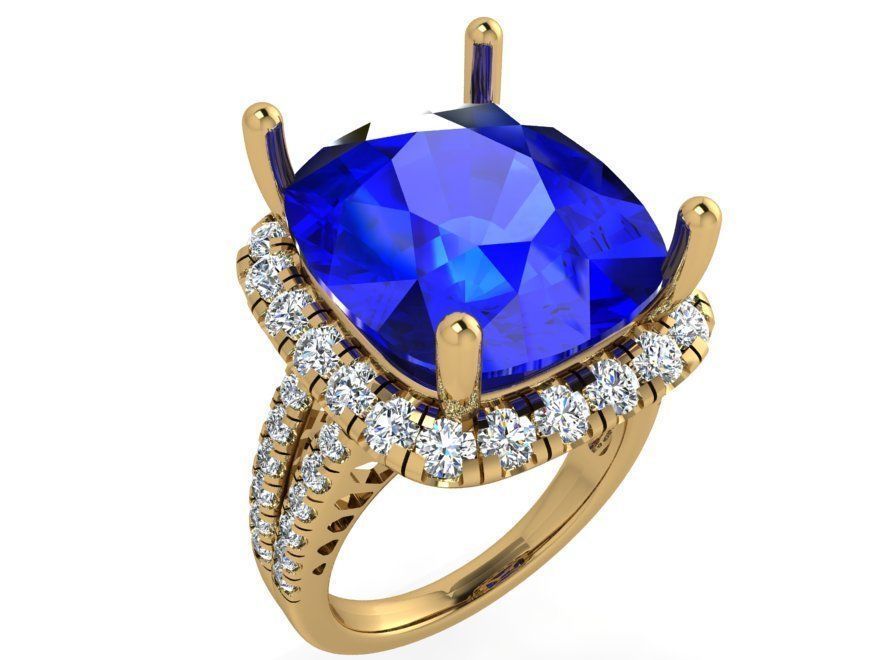 Princely blue stone diamnd ring 3629 3D print model 3D print model_1