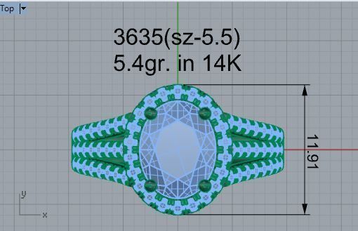 3-Row oval diamond ring 3635 3D print model 3D print model_4