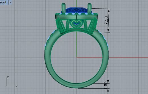Blue heart stone diamond ring 3636 3D print model 3D print model_5