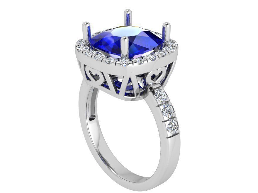 Blue heart stone diamond ring 3636 3D print model 3D print model_2