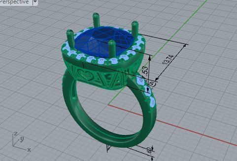 Blue heart stone diamond ring 3636 3D print model 3D print model_7