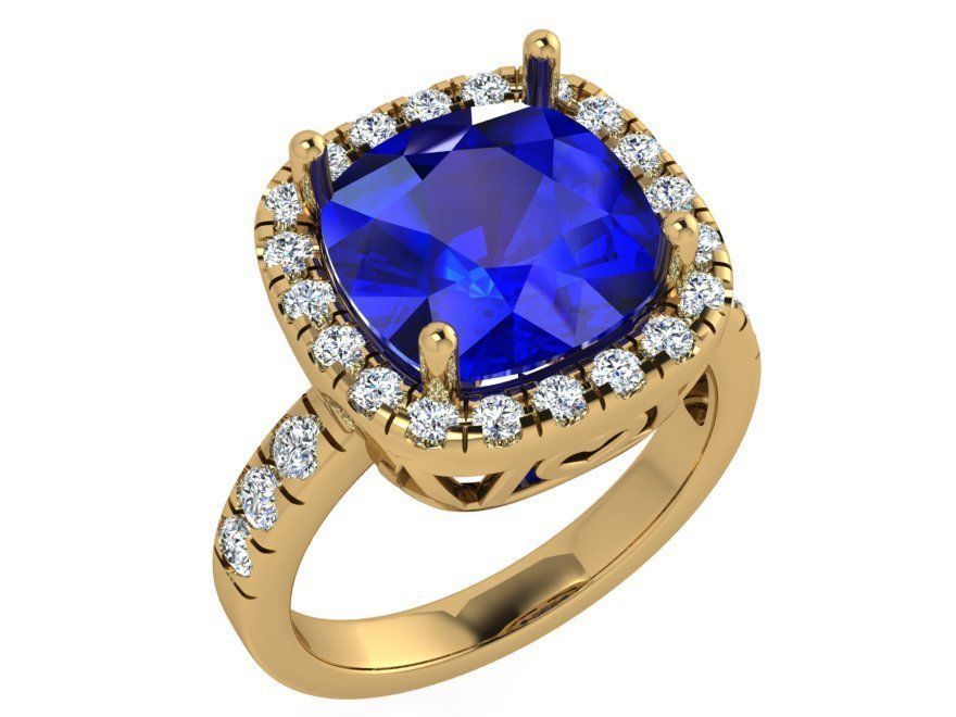 Blue heart stone diamond ring 3636 3D print model 3D print model_1