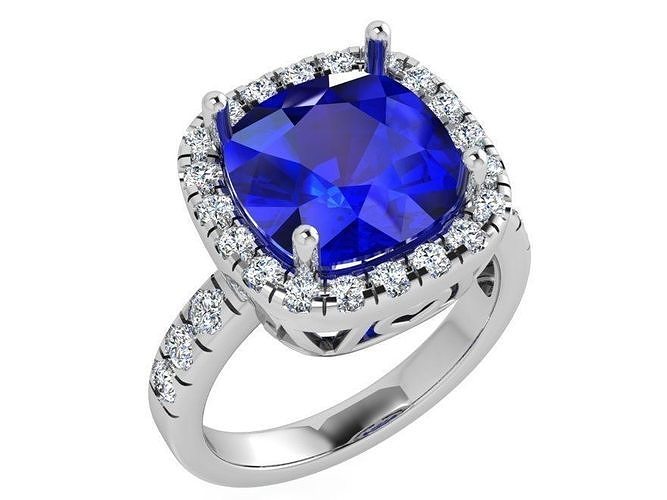 Blue heart stone diamond ring 3636 3D print model 3D print model