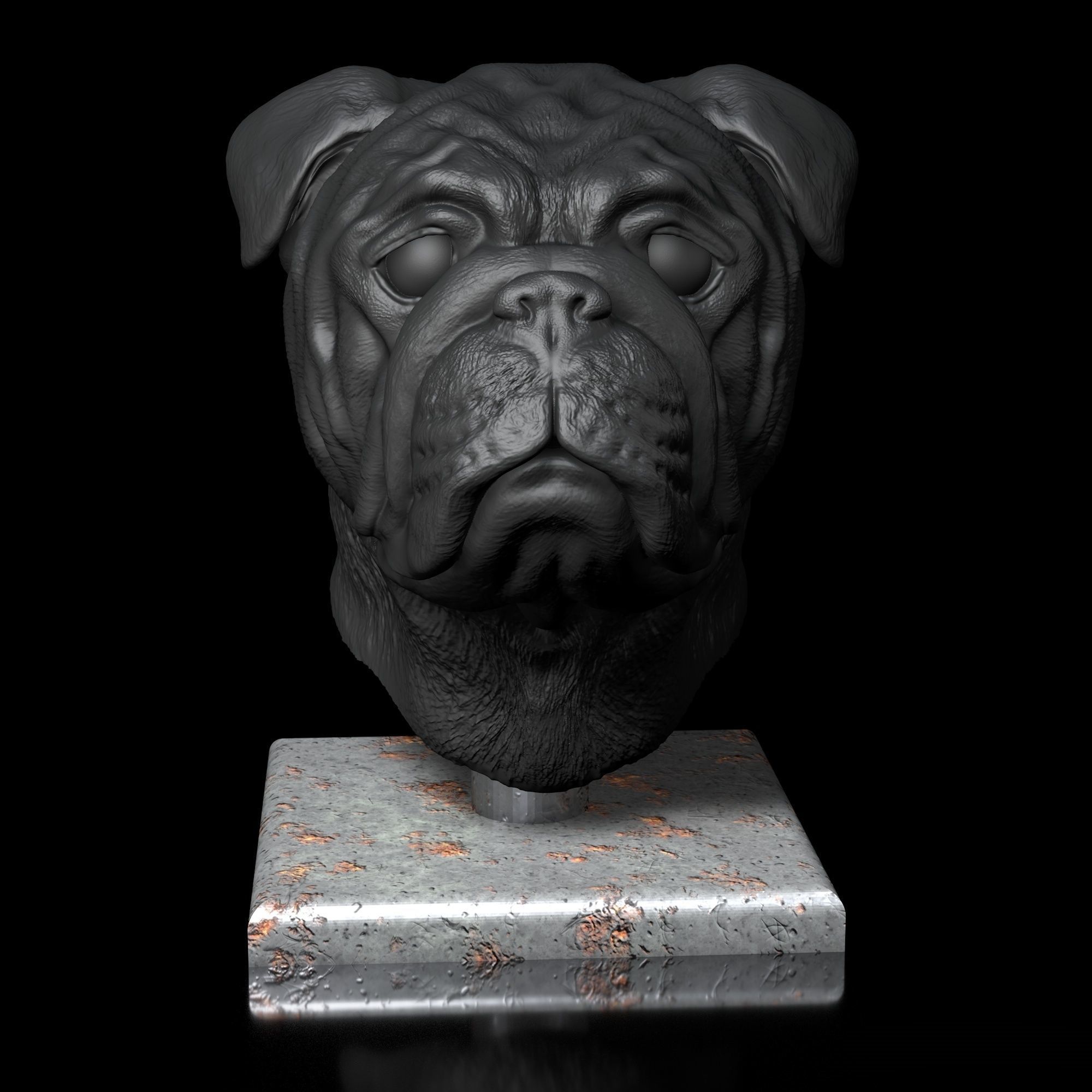 English Bulldog Head Portrait -3D Print Model High-Polygon 3D print model_3
