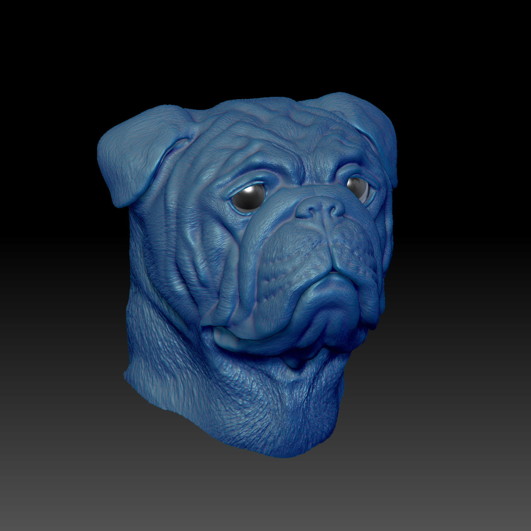 English Bulldog Head Portrait -3D Print Model High-Polygon 3D print model_4