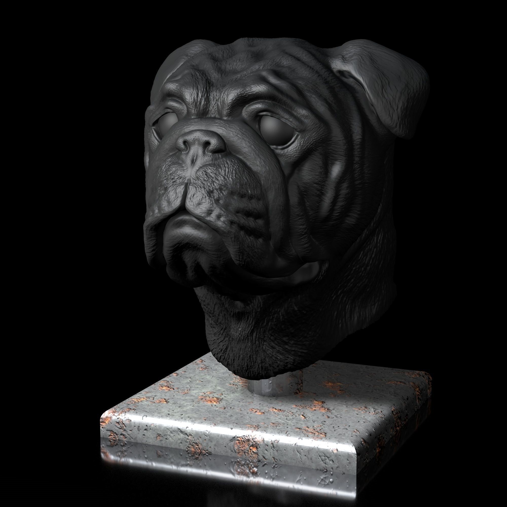 English Bulldog Head Portrait -3D Print Model High-Polygon 3D print model_8