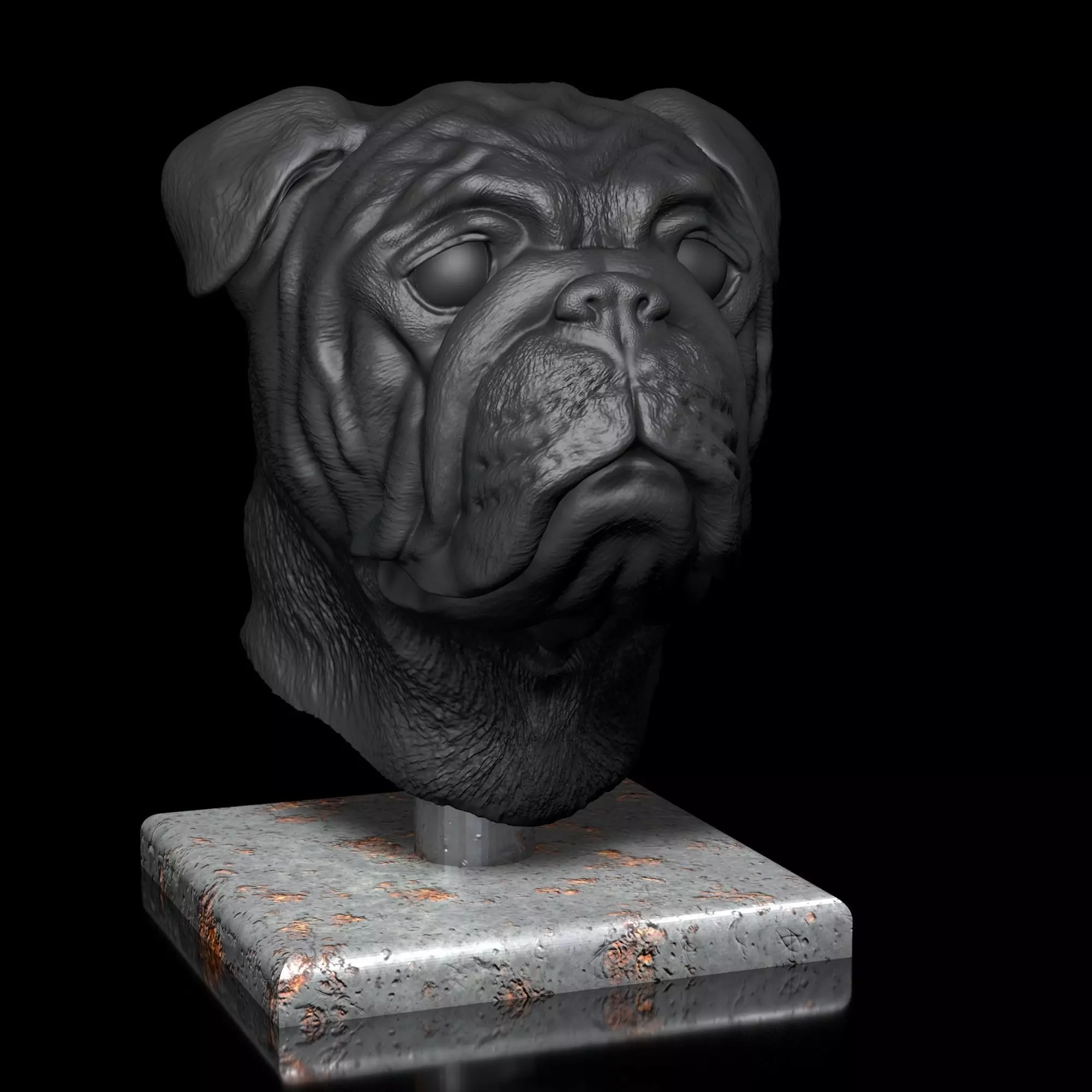 English Bulldog Head Portrait -3D Print Model High-Polygon 3D print model_0