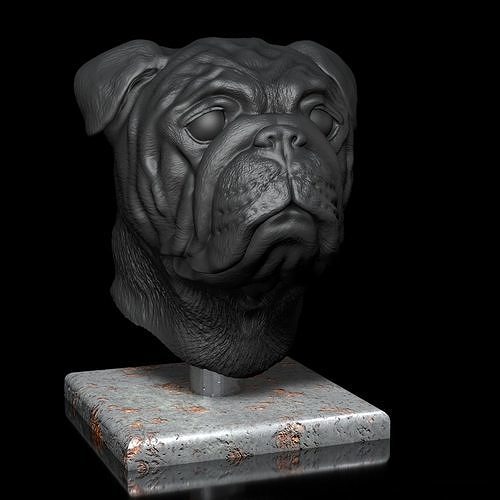 English Bulldog Head Portrait -3D Print Model High-Polygon 3D print model