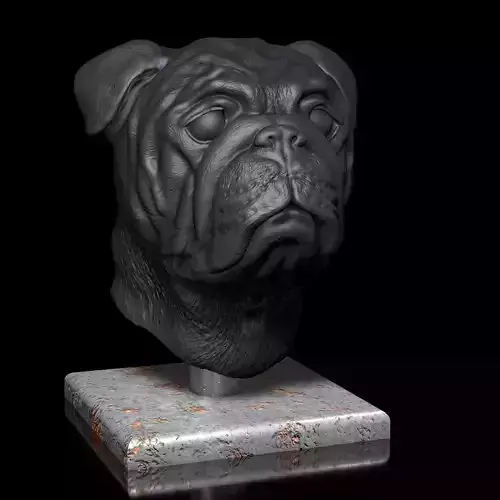 English Bulldog Head Portrait -3D Print Model High-Polygon 3D print model